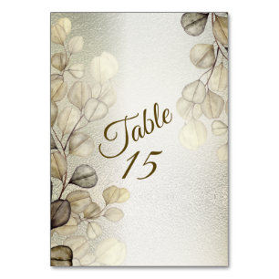 Watercolor Golden Eucalyptus Foliage Wedding Shiny Table Number