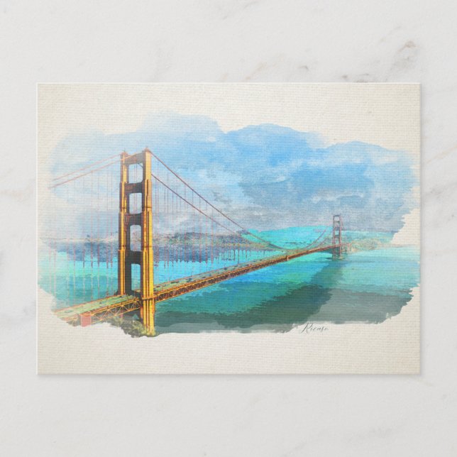 Watercolor Golden Gate Bridge San Francisco Postcard (Front)