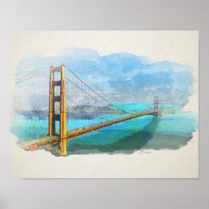Watercolor Golden Gate Bridge San Francisco Poster