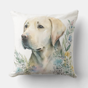 Watercolor Golden Labrador Retriever and Flowers Cushion