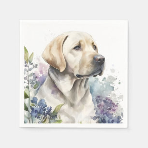 Watercolor Golden Labrador Retriever and Flowers Napkin