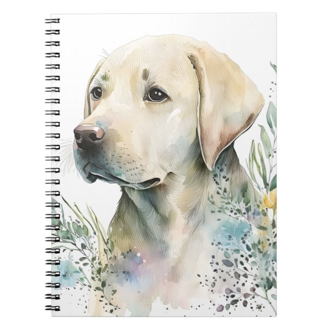 Watercolor Golden Labrador Retriever and Flowers Notebook (Front)