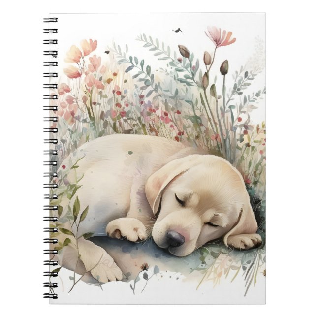 Watercolor Golden Labrador Retriever and Flowers Notebook (Front)