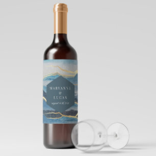 Watercolor Golden Landscape Wedding Wine Label