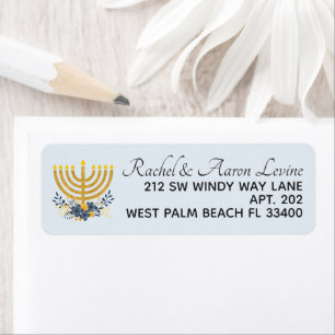 Watercolor Golden Menorah & Flowers Hanuakkah