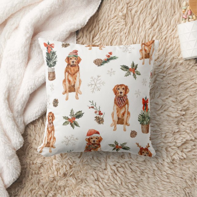 Watercolor Golden Retriever Christmas Dogs Cushion (Blanket)