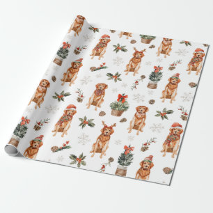 Watercolor Golden Retriever Christmas Dogs Wrapping Paper