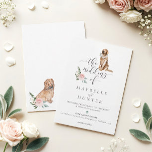 Watercolor Golden Retriever, Cocker Spaniel Floral Invitation