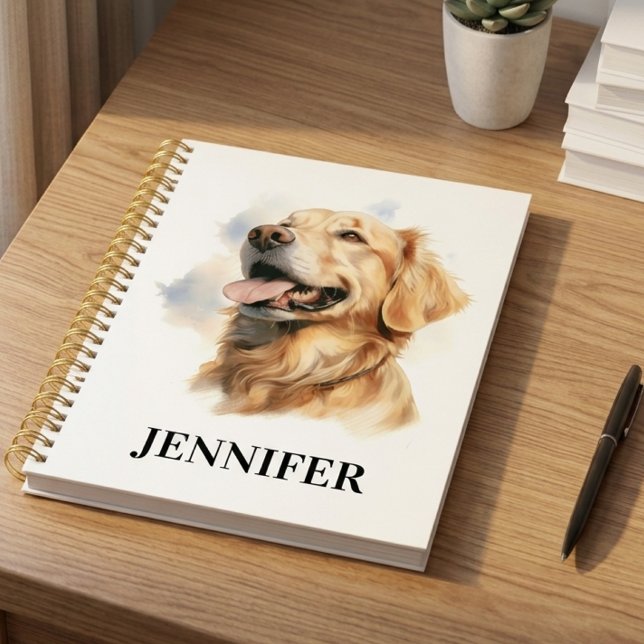 Watercolor Golden Retriever Custom Name Planner (Creator Uploaded)