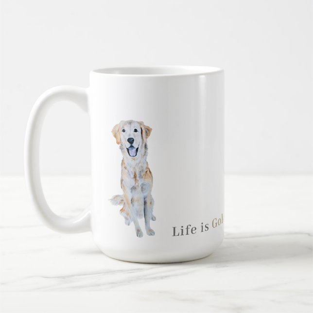 Watercolor Golden Retriever Dog Coffee Mug (Left)