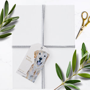 Watercolor Golden Retriever Dog Happy Birthday Gift Tags
