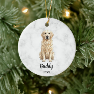 Watercolor Golden Retriever Dog Name Pet Memorial Ceramic Tree Decoration