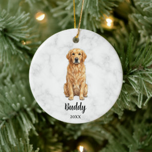 Watercolor Golden Retriever Dog Name Pet Memorial Ceramic Tree Decoration