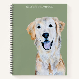 Watercolor Golden Retriever Dog Personalise Notebook