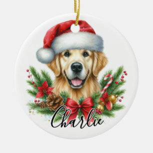 Watercolor Golden Retriever Dog Personalised Ceramic Tree Decoration