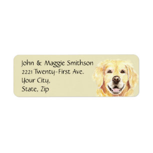 Watercolor Golden Retriever Dog Pet Animal Address