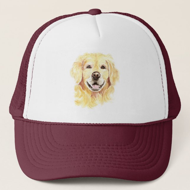 Watercolor Golden Retriever Dog Pet Animal Art Trucker Hat (Front)