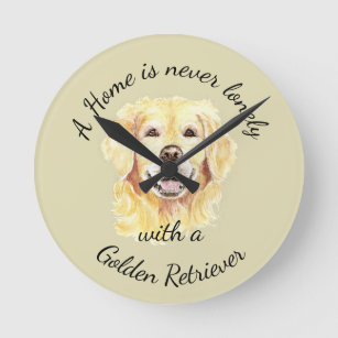 Watercolor Golden Retriever Dog Pet Animal Round Clock