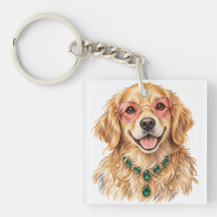 Watercolor Golden Retriever Dog Pet Lover Art Key Ring