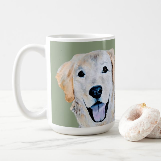 Watercolor Golden Retriever Dog Sage Coffee Mug (With Donut)