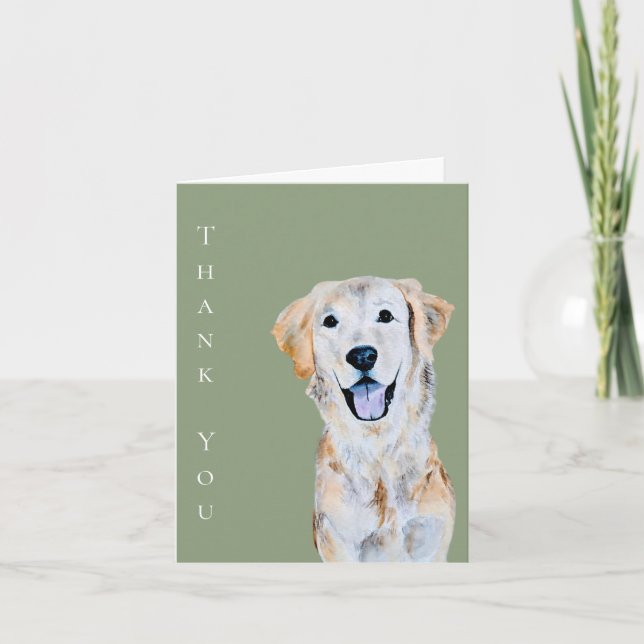 Watercolor Golden Retriever Dog Sage Thank You Card (Front)