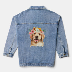 Watercolor Golden Retriever Dog with Flowers  Denim Jacket