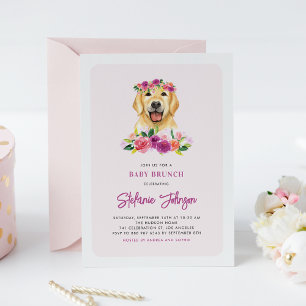 Watercolor Golden Retriever Floral Baby Brunch Invitation