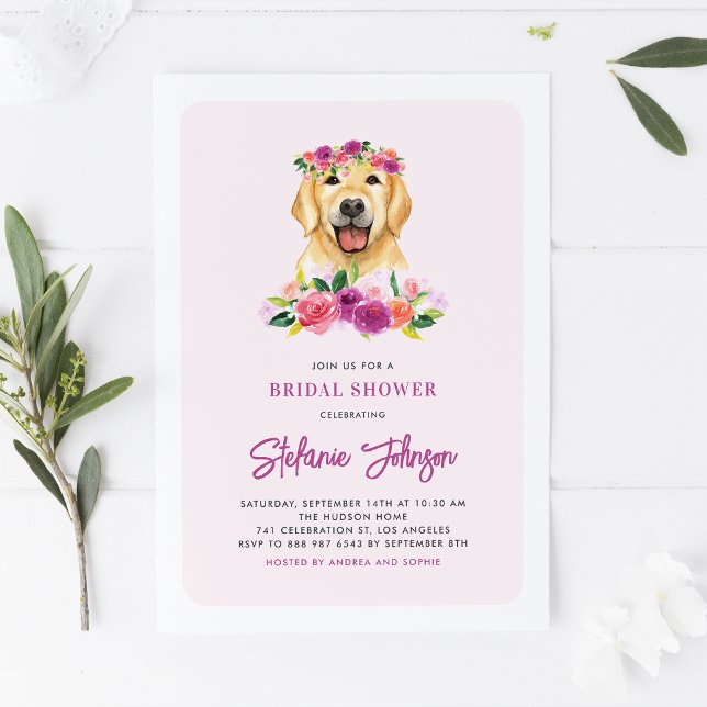 Watercolor Golden Retriever Floral Bridal Shower Invitation (Creator Uploaded)