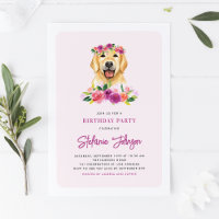 Watercolor Golden Retriever Floral Dog Birthday