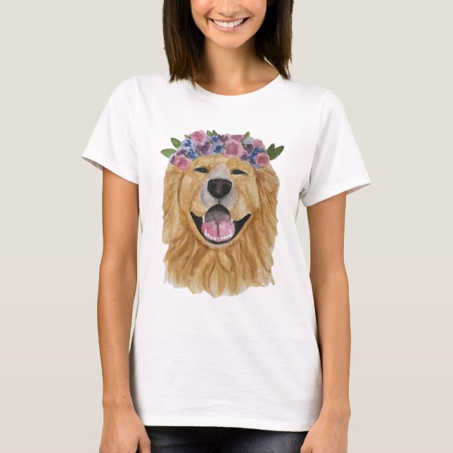 Watercolor Golden Retriever Flower Crown Tee (Front)