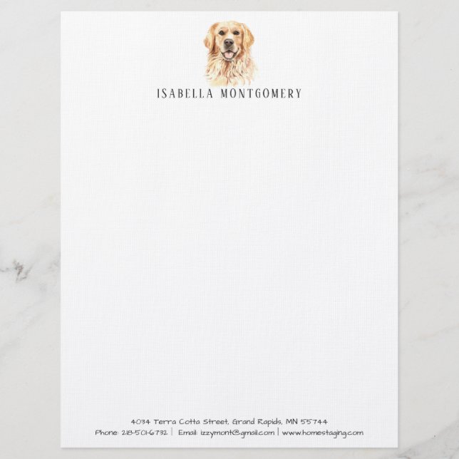 Watercolor Golden Retriever Letterhead (Front)