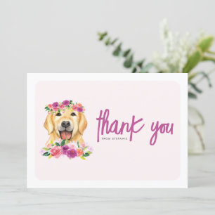 Watercolor Golden Retriever Purple Floral Birthday Thank You Card