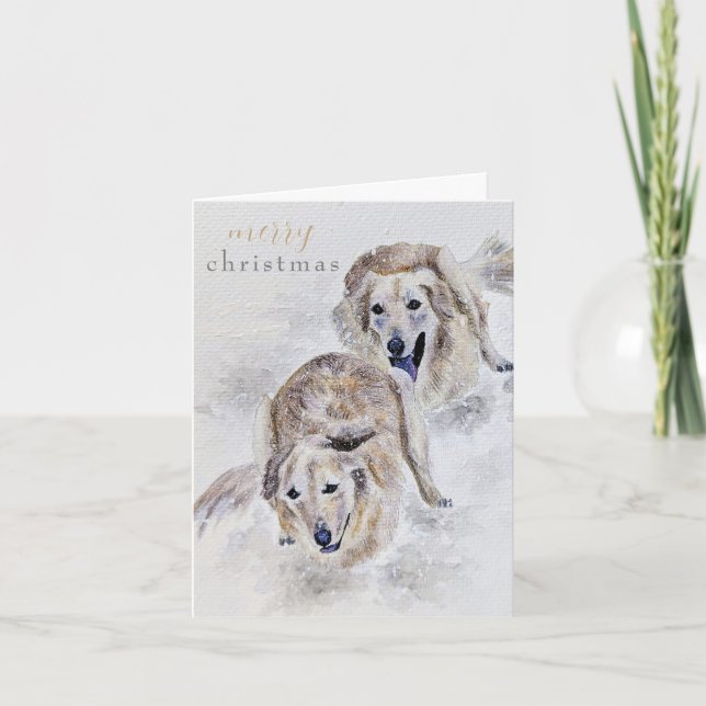 Watercolor Golden Retriever Snowy Christmas Card (Front)