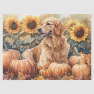 Watercolor Golden Retriever Sunflowers Decoupage Tissue Paper