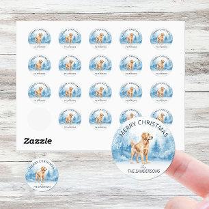 Watercolor Golden Retriever Winter Christmas Classic Round Sticker