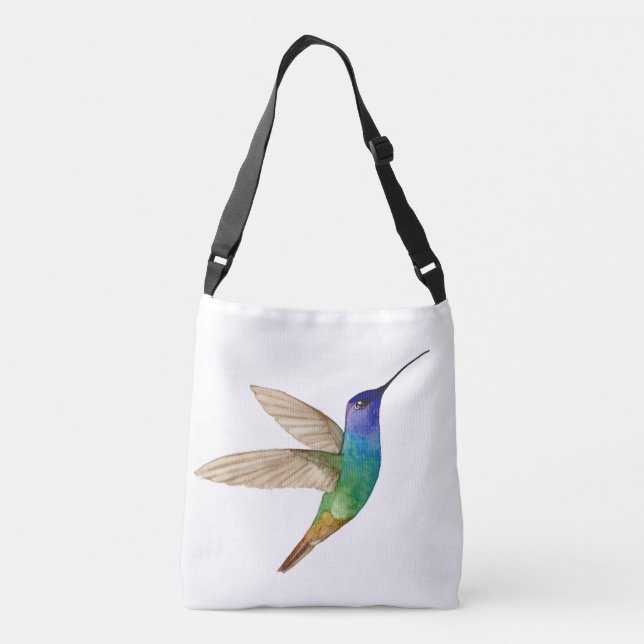 Watercolor Golden-tailed Sapphire Hummingbird Crossbody Bag (Back)