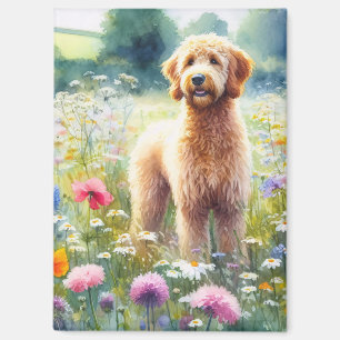 Watercolor Goldendoodle Dog Wildflower Field Magnet
