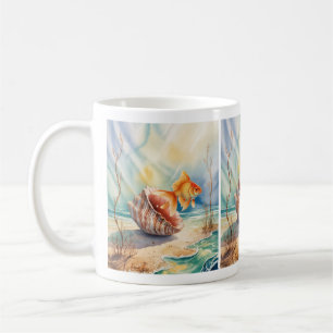 Watercolor Goldfish in Coral Shell Coffee Mug