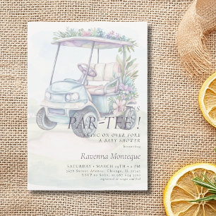 Watercolor Golf Cart Let's Par-Tee Baby Shower Invitation