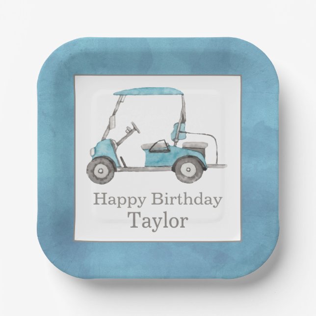 Watercolor Golf Cart Paper Plate (Front)