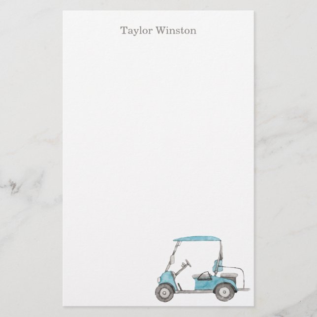Watercolor Golf Cart Personalised Stationery (Front)