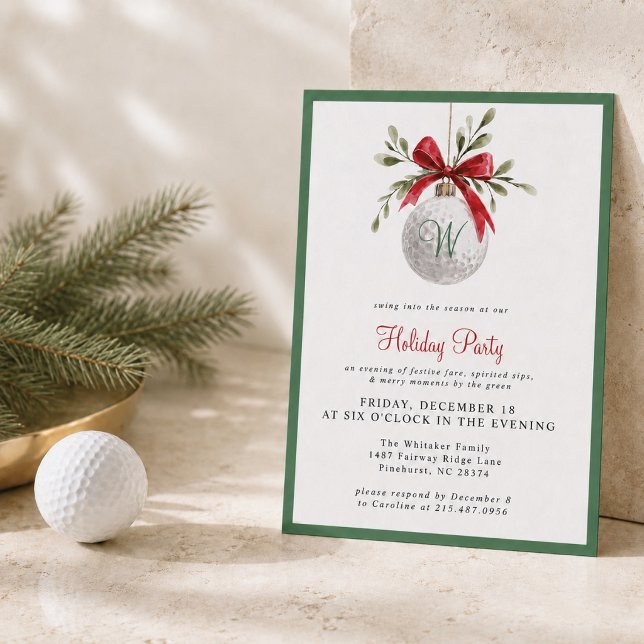 Watercolor Golf Christmas Party Invitation Initial (Creator Uploaded)