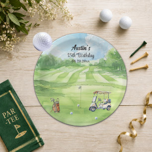 Watercolor Golf Course 15th Birthday Party Paper Plate