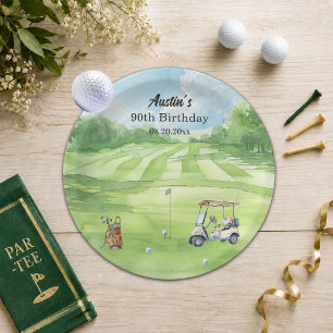 Watercolor Golf Course 90th Birthday Party Paper Plate