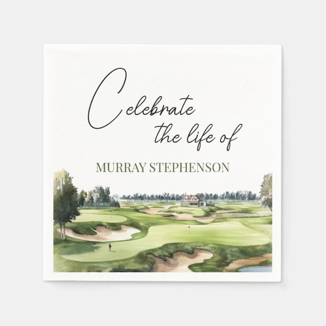 Watercolor Golf Course Golfer Celebration Of Life Napkin (Front)