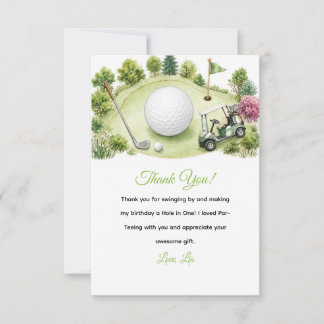 Watercolor Golf Course Kids Birthday Thank You Card