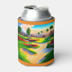 Watercolor Golf Course Utopia Can Cooler