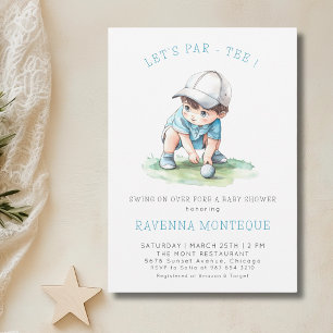 Watercolor Golf Kid Lets Par-Tee Baby Shower  Invitation