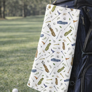 Watercolor Golf Pattern Golf Towel | Golf Gift