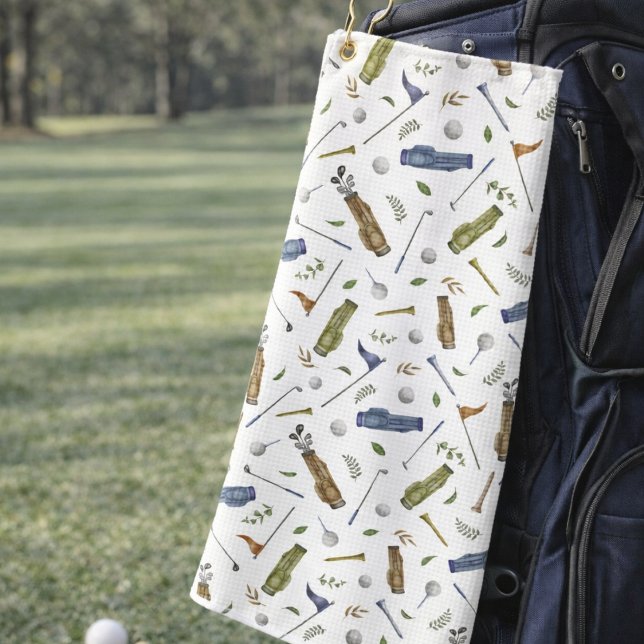 Watercolor Golf Pattern Golf Towel | Golf Gift (Creator Uploaded)
